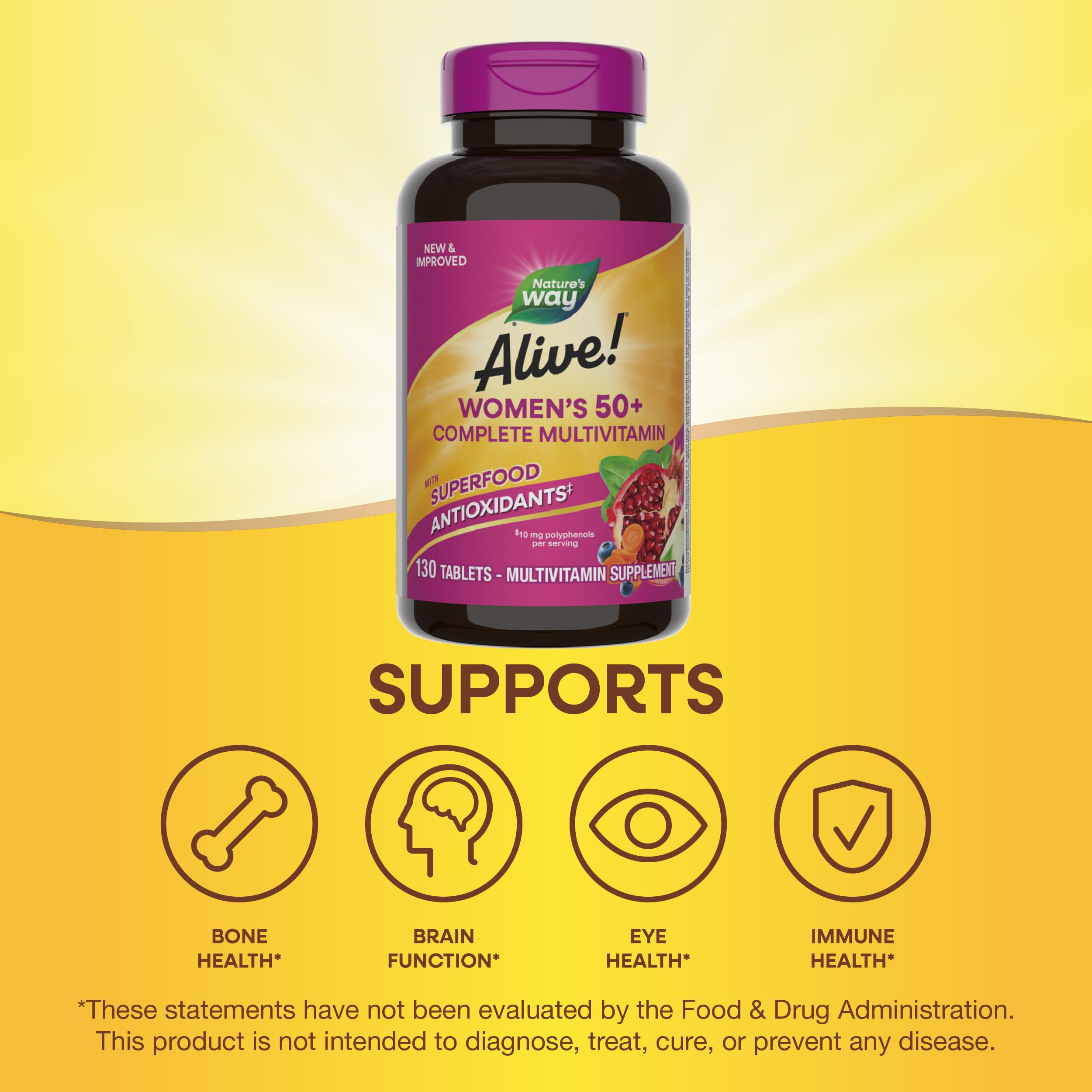 Nature's Way Alive! 50+ garden fruits blend close-up with antioxidant-rich ingredients.