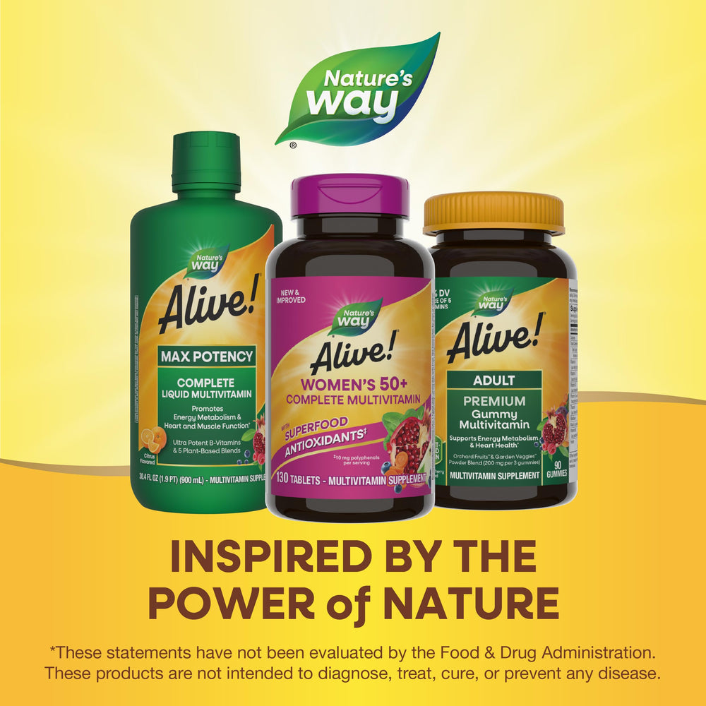 Nature's Way Alive! 50+ packaging scene for everyday vitality routine.