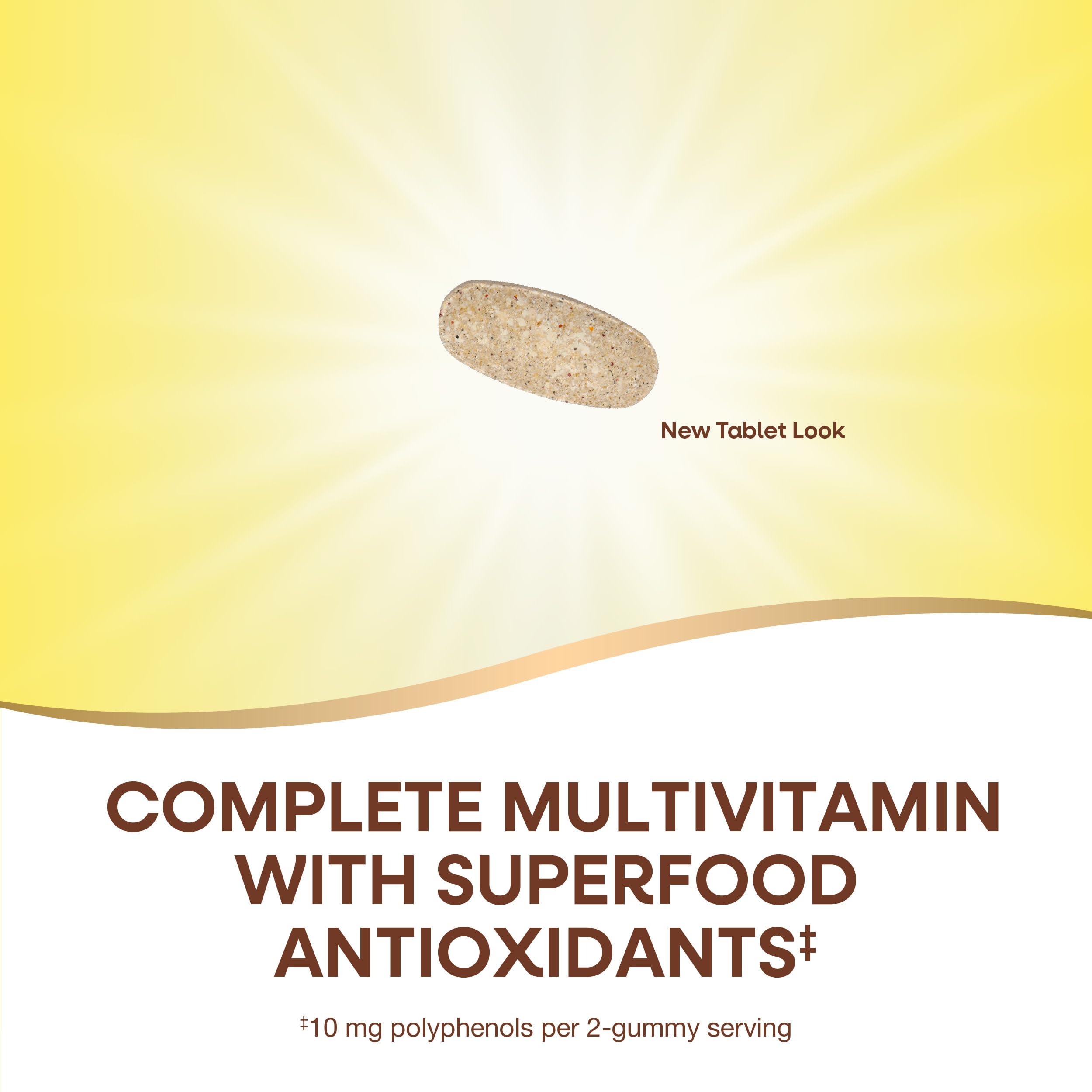 Alive! bottle label highlights 20 essential vitamins and minerals.