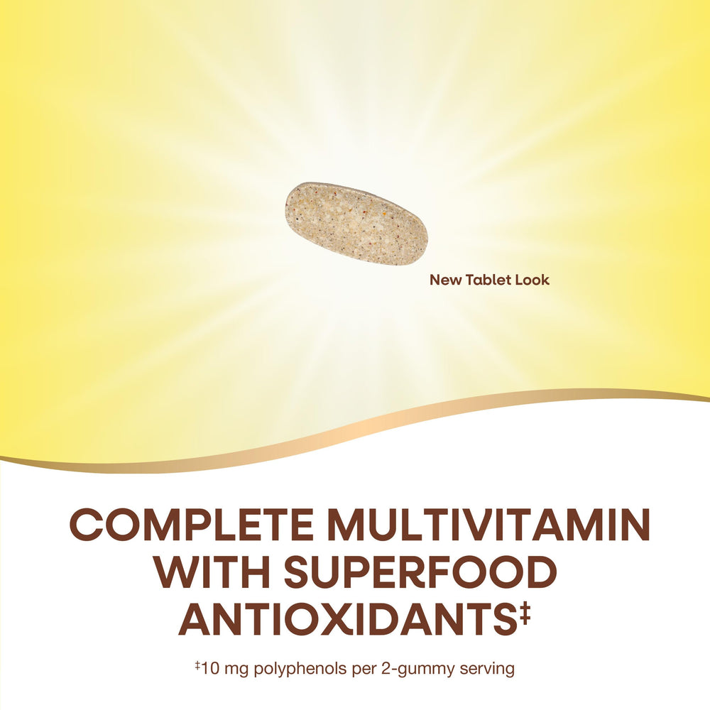 Alive! bottle label highlights 20 essential vitamins and minerals.