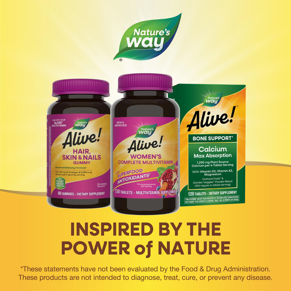 Alive! daily tablet designed for easy swallowing with meals.
