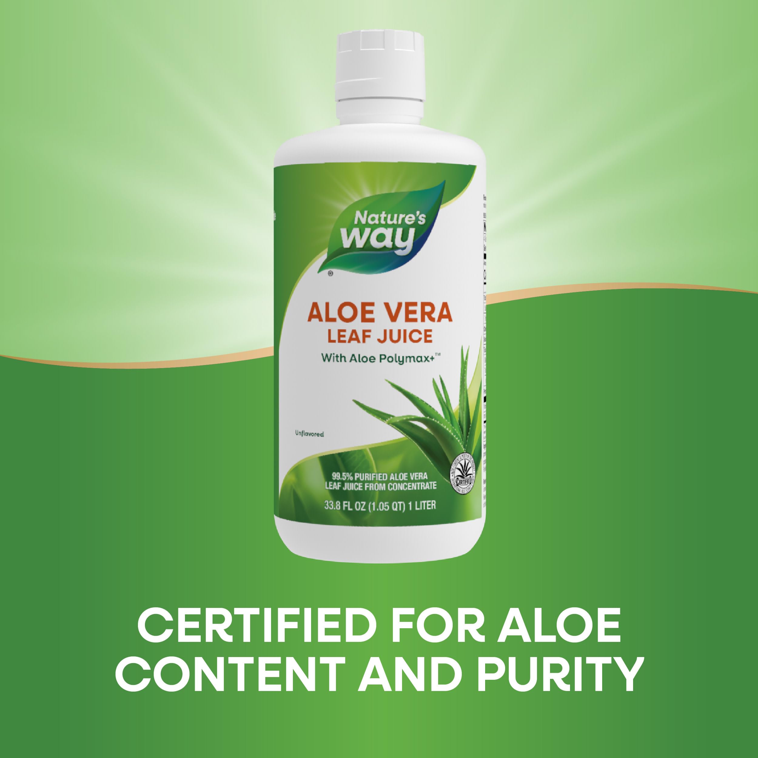 Nature's Way Aloe Vera Leaf Juice added to a smoothie for refreshment.