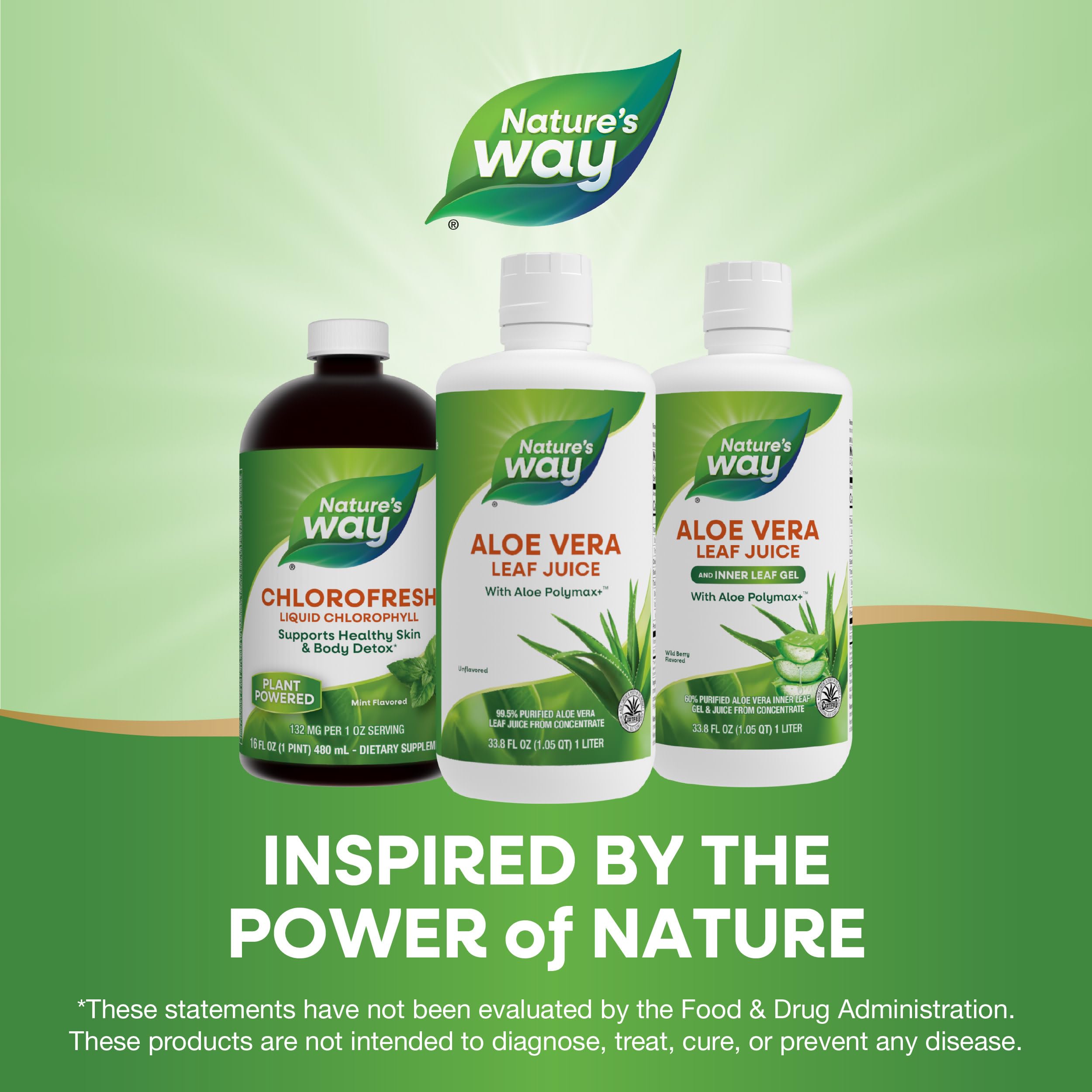 Nature's Way Aloe Vera Leaf Juice bottle stored cool for freshness.