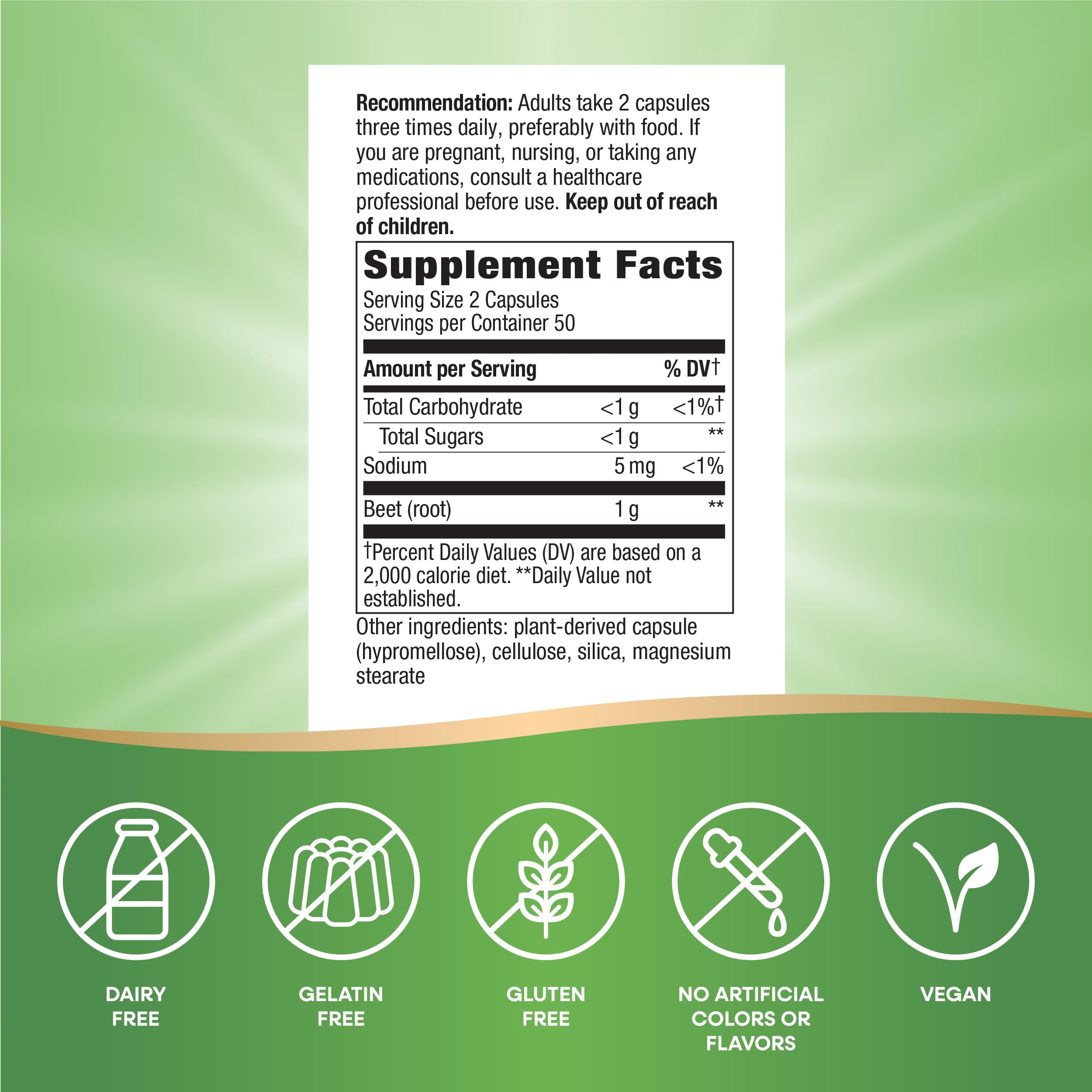 Nature's Way Beet Root capsules displayed for a simple daily routine.