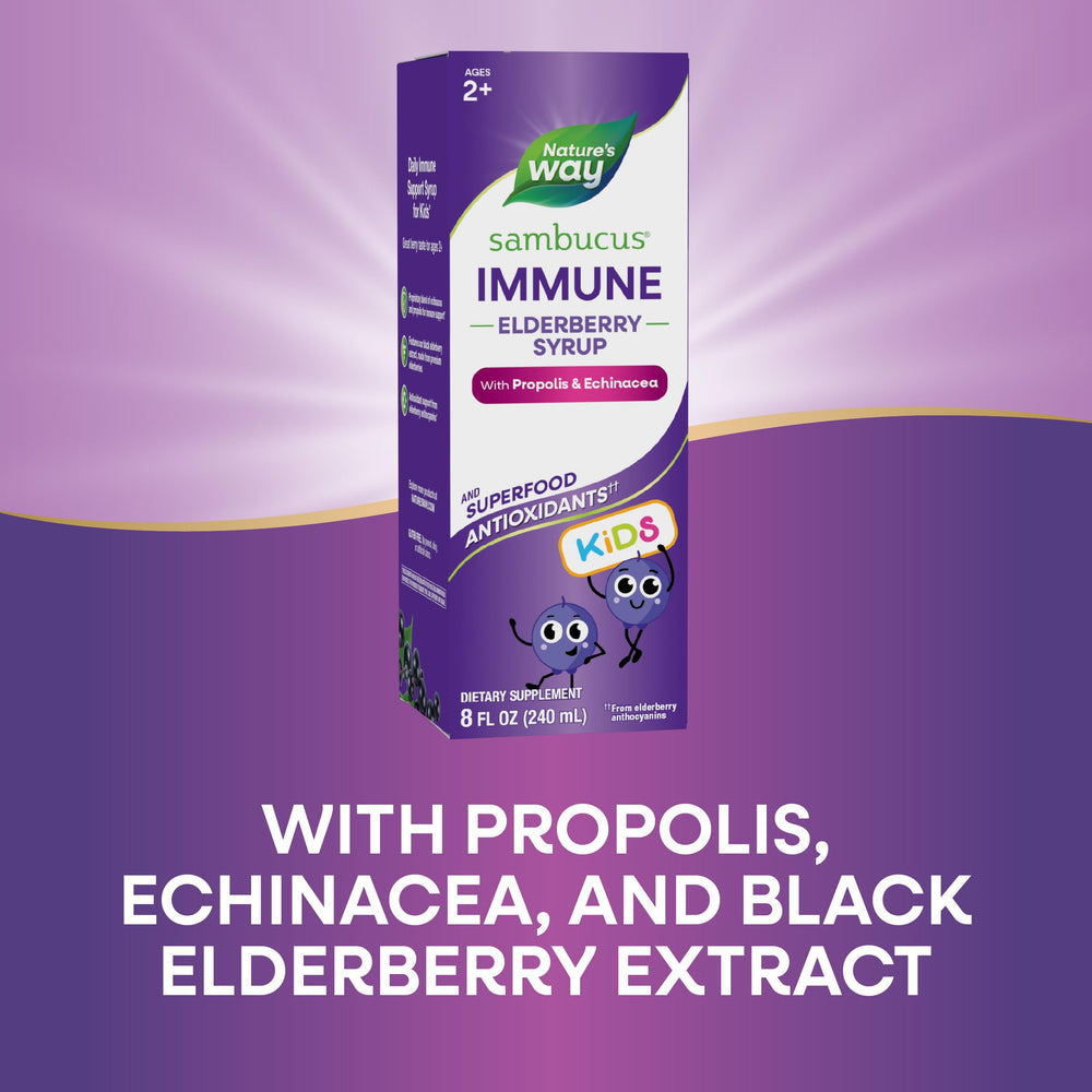 Nature's Way berry-flavored syrup highlighting elderberry antioxidants