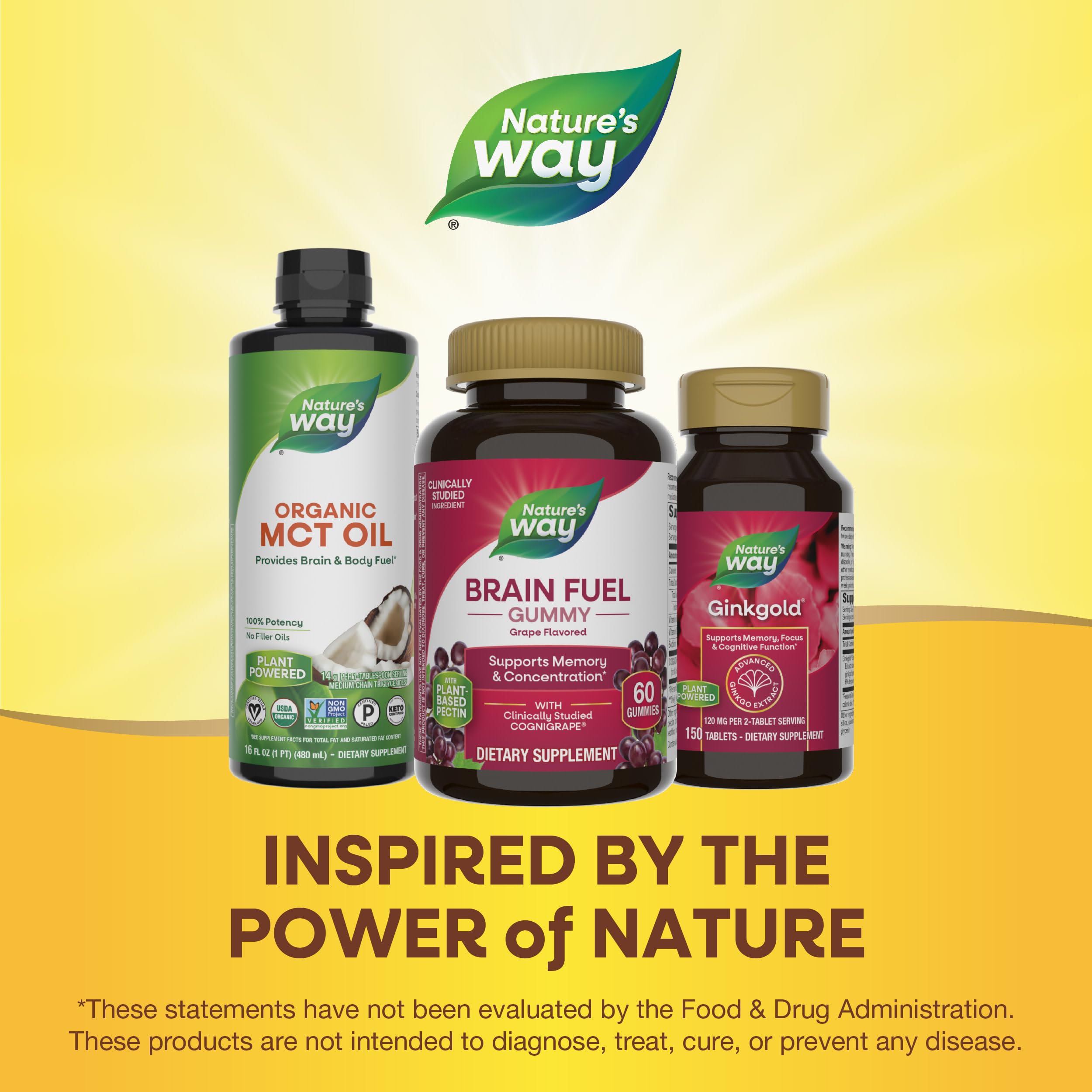 Nature's Way Brain Fuel gummies back shows supplement facts.