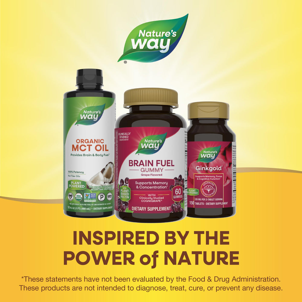 Nature's Way Brain Fuel gummies back shows supplement facts.