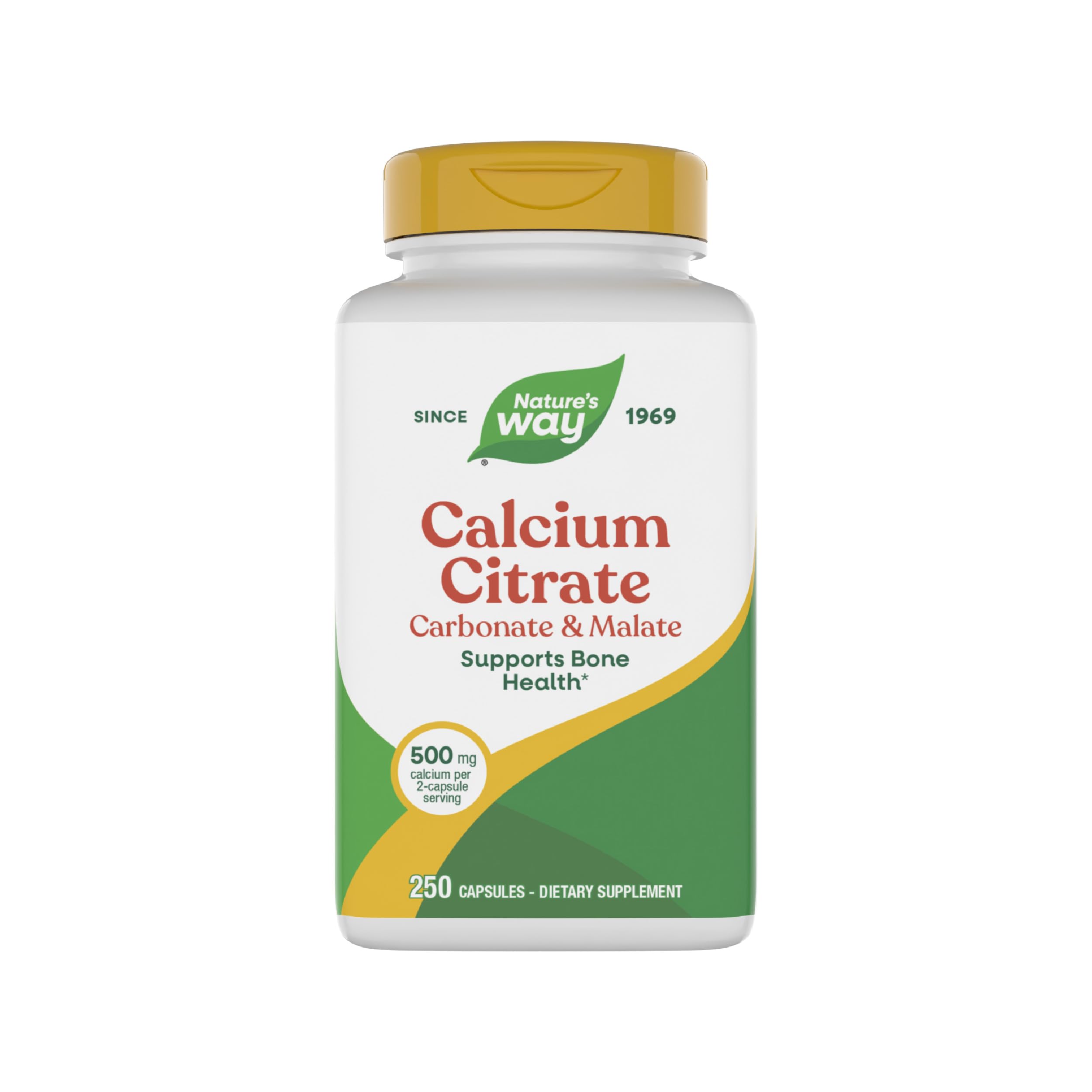 Nature's Way Calcium Citrate bottle showing 500 mg per serving for bone support