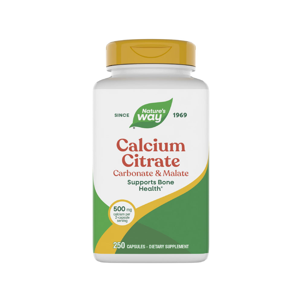 Nature's Way Calcium Citrate bottle showing 500 mg per serving for bone support