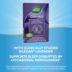 CalmAid bottle with label highlighting clinically studied lavender oil.