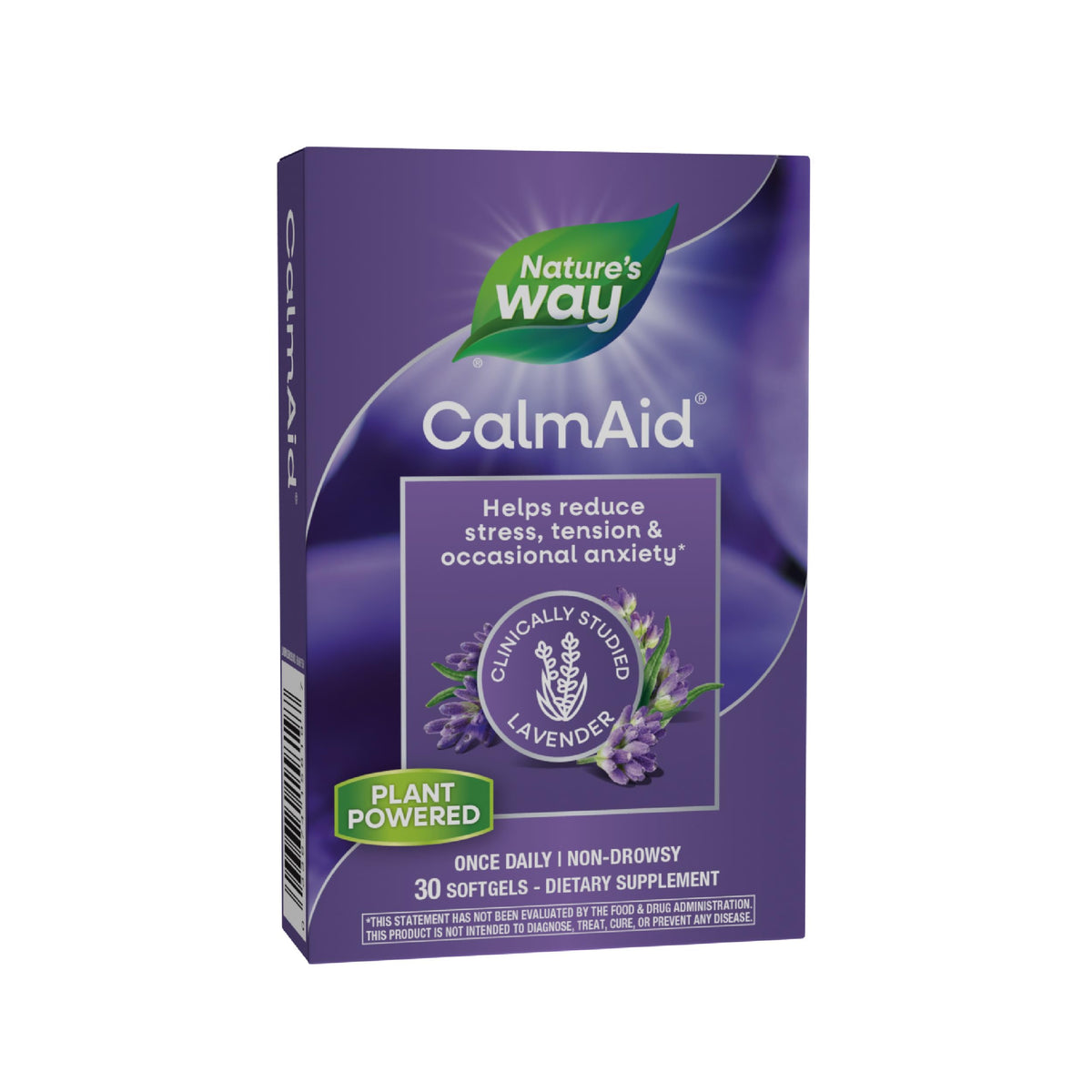Nature's Way CalmAid lavender softgel bottle for daily calm support.