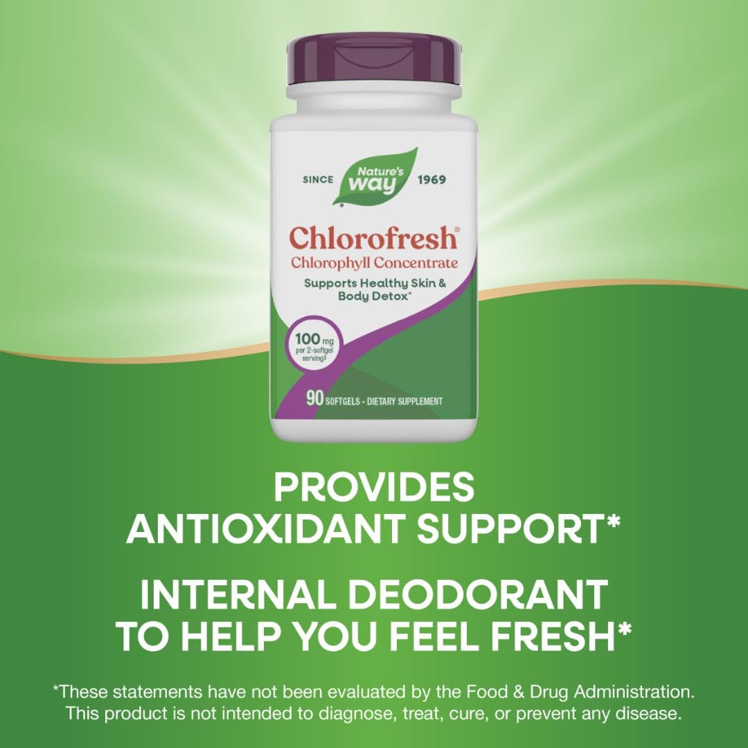Nature's Way Chlorofresh bottle on shelf; ready-made wellness option for routine use.
