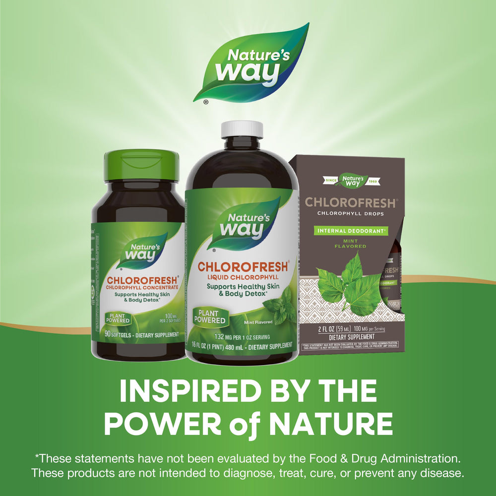 Nature’s Way Chlorofresh gluten-free vegetarian formula supports clean daily wellness.
