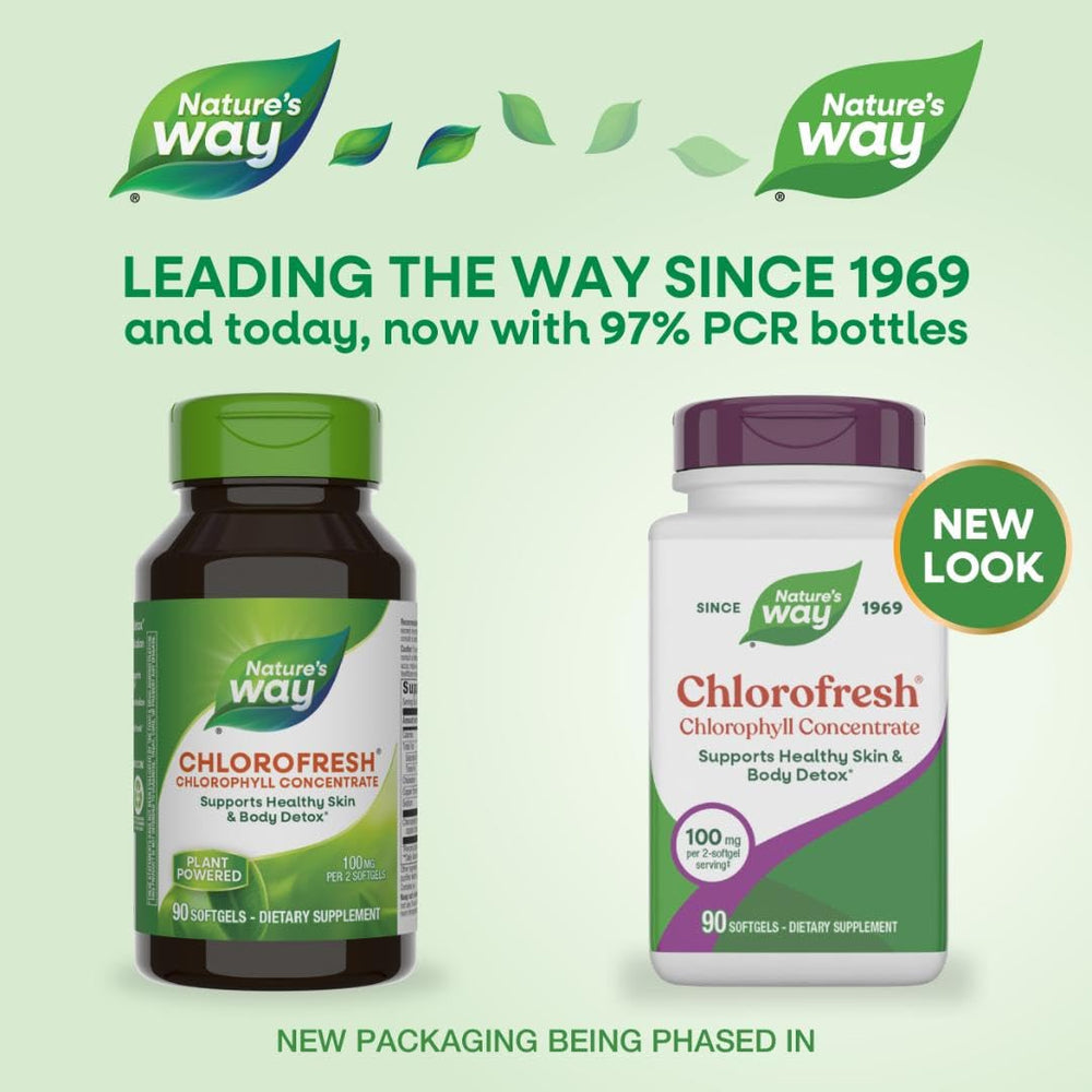 Nature's Way Chlorofresh lifestyle scene; invites daily wellness rituals with chlorophyll supplement.