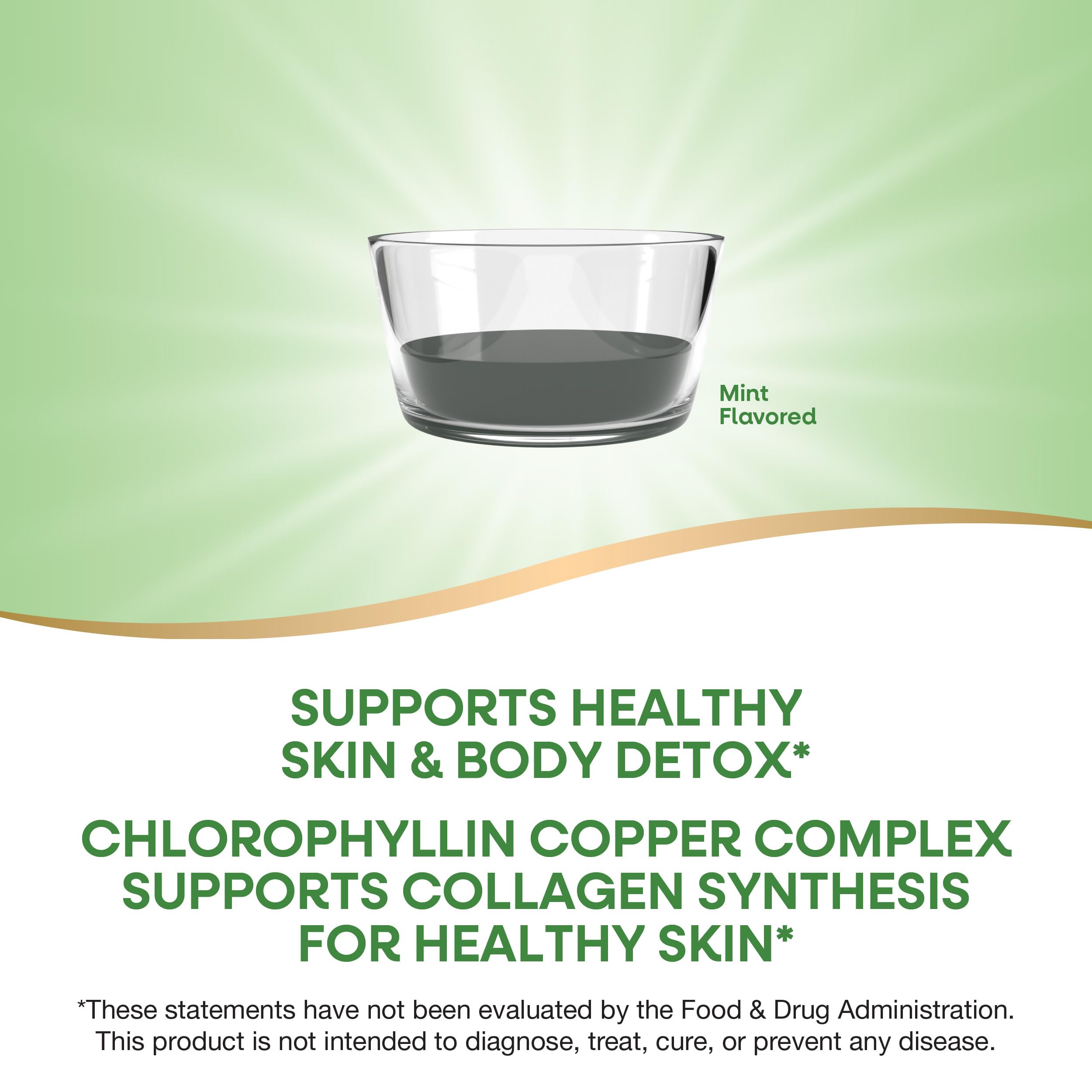 Nature’s Way Chlorofresh mint liquid being poured for easy daily use.