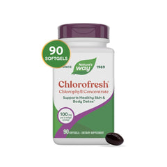 Nature's Way Chlorofresh softgels close-up; small capsules designed for convenient daily intake.