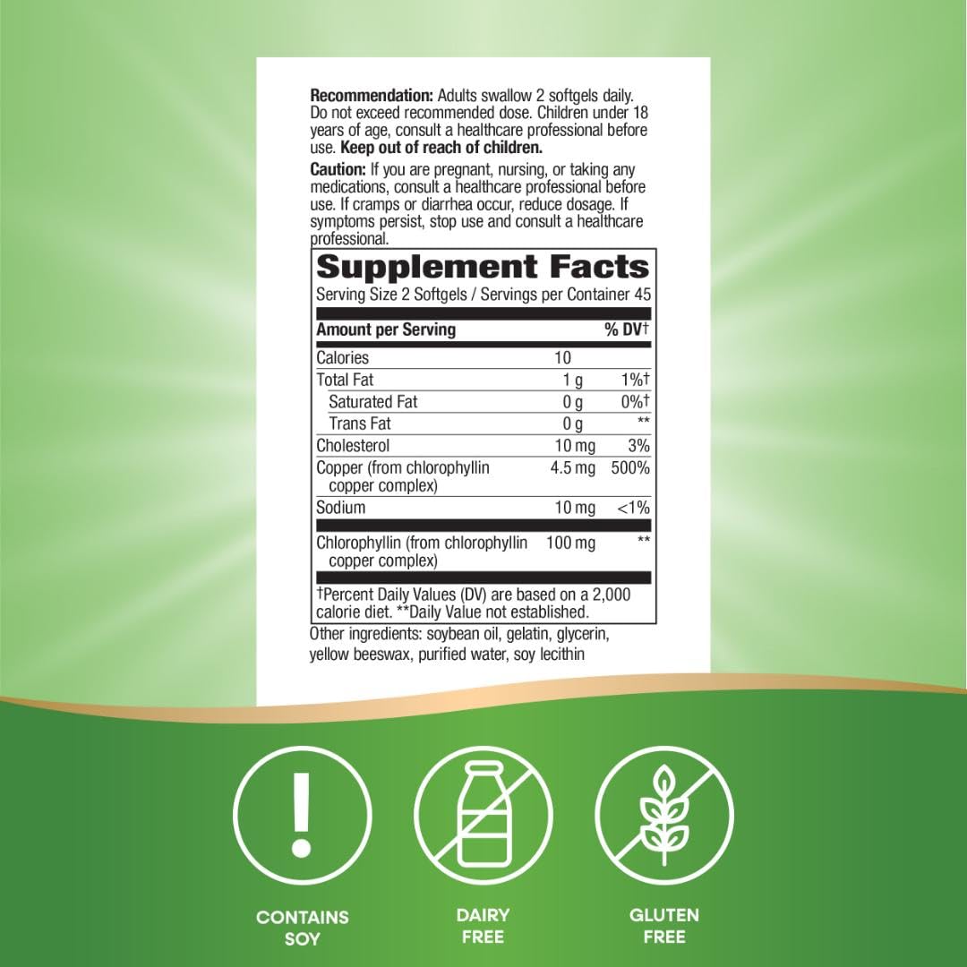 Nature's Way Chlorofresh softgels out-of-container; portable option for on-the-go supplementation.