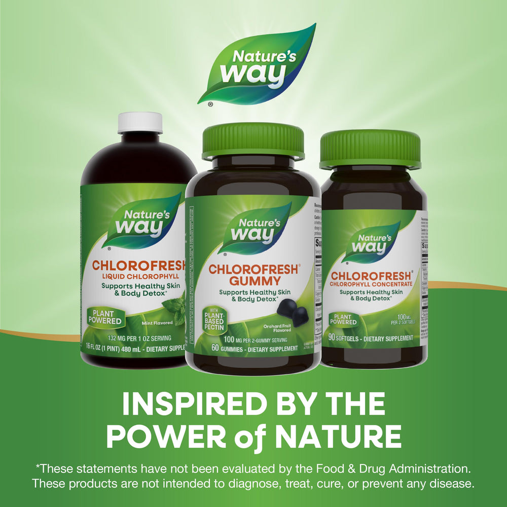 Nature's Way Chlorofresh two gummies illustrating daily dose.