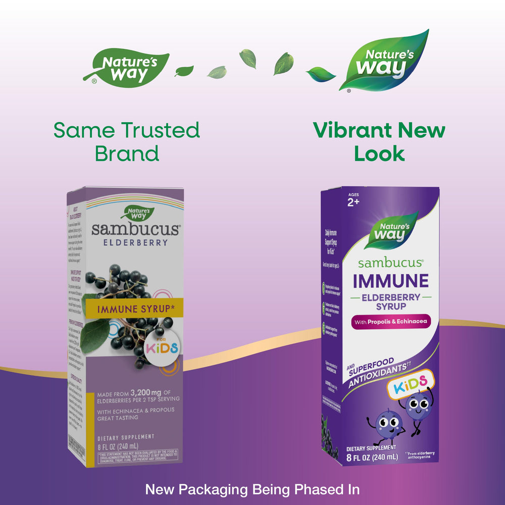 Nature's Way elderberry extract bottle designed for pediatric immune support