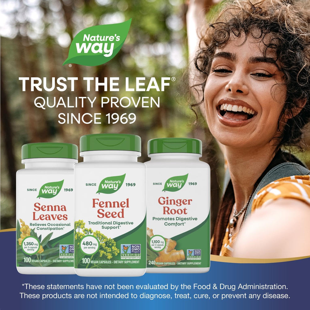 Nature's Way fennel seed vegan and gluten-free icons reinforce quality