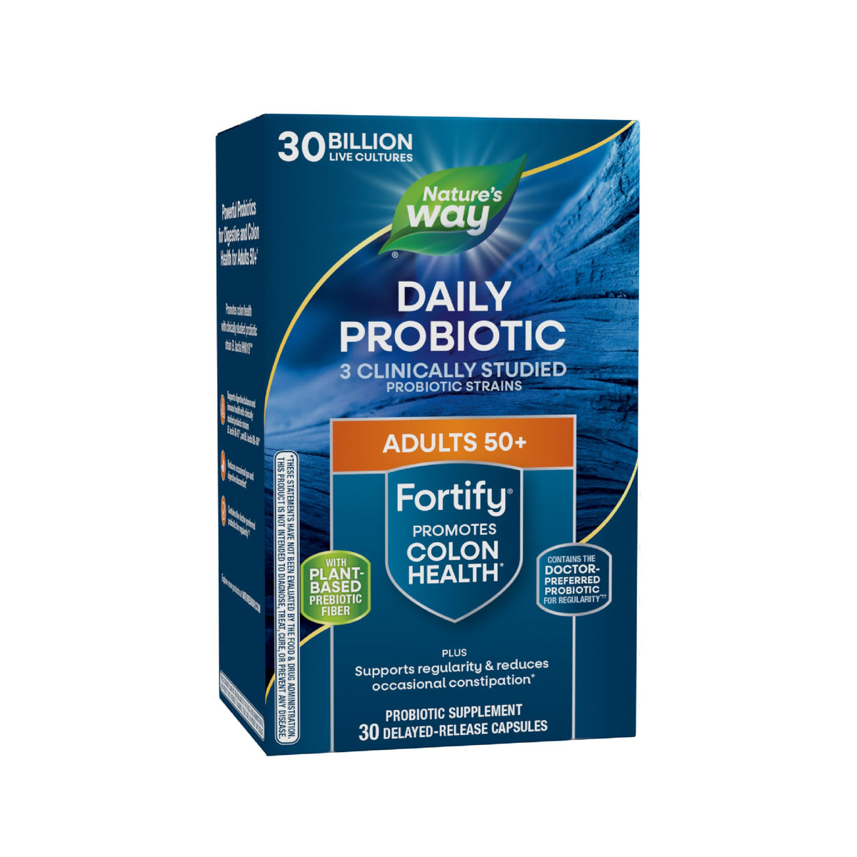 Nature's Way Fortify 50+ bottle for daily digestive support.