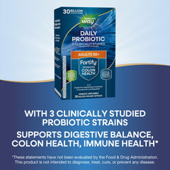 Fortify 50+ label close-up highlighting 11 probiotic strains.