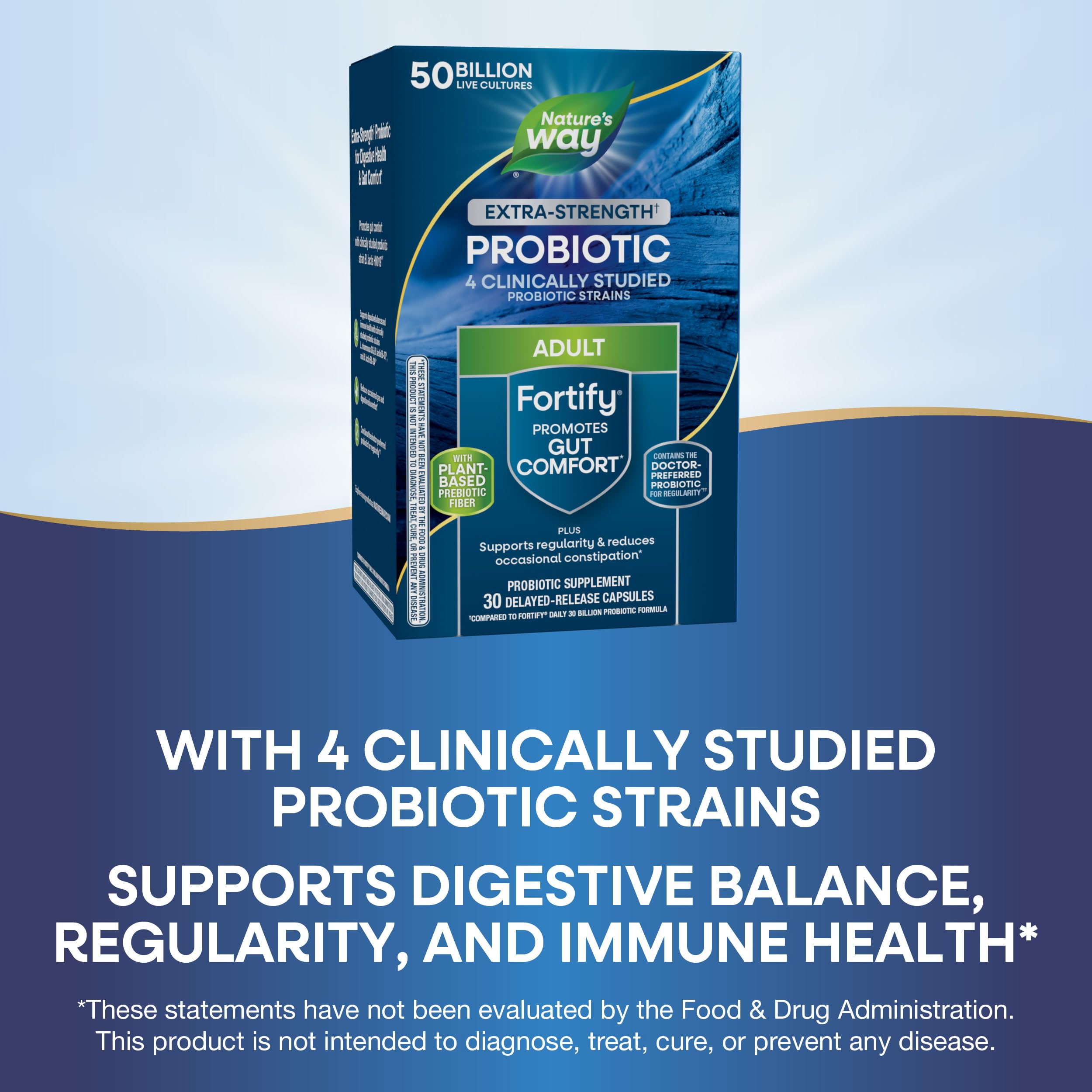 Nature's Way Fortify Probiotic bottle cap close-up highlighting shelf-stable use.