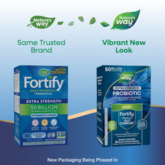Nature's Way Fortify Probiotic bottle label shows 50B CFU potency.