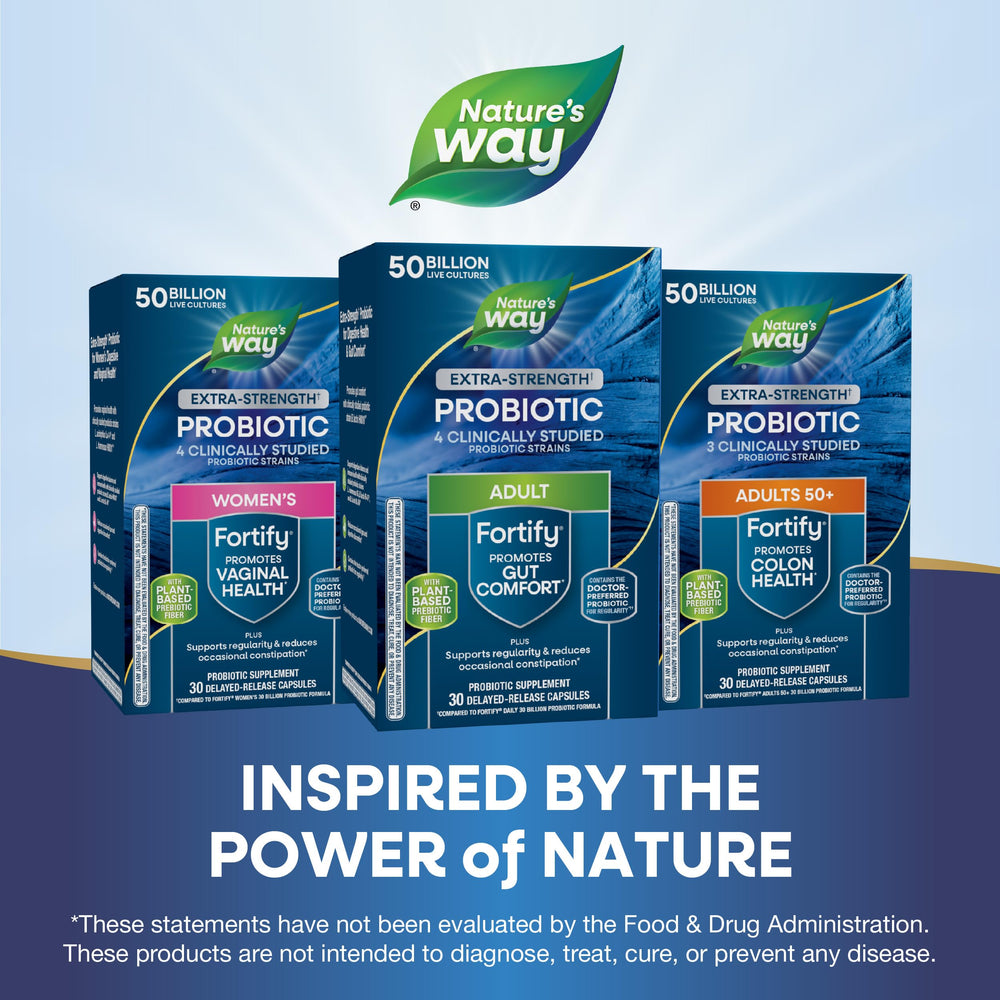 Nature's Way Fortify Probiotic gluten-free badge supports dietary needs.