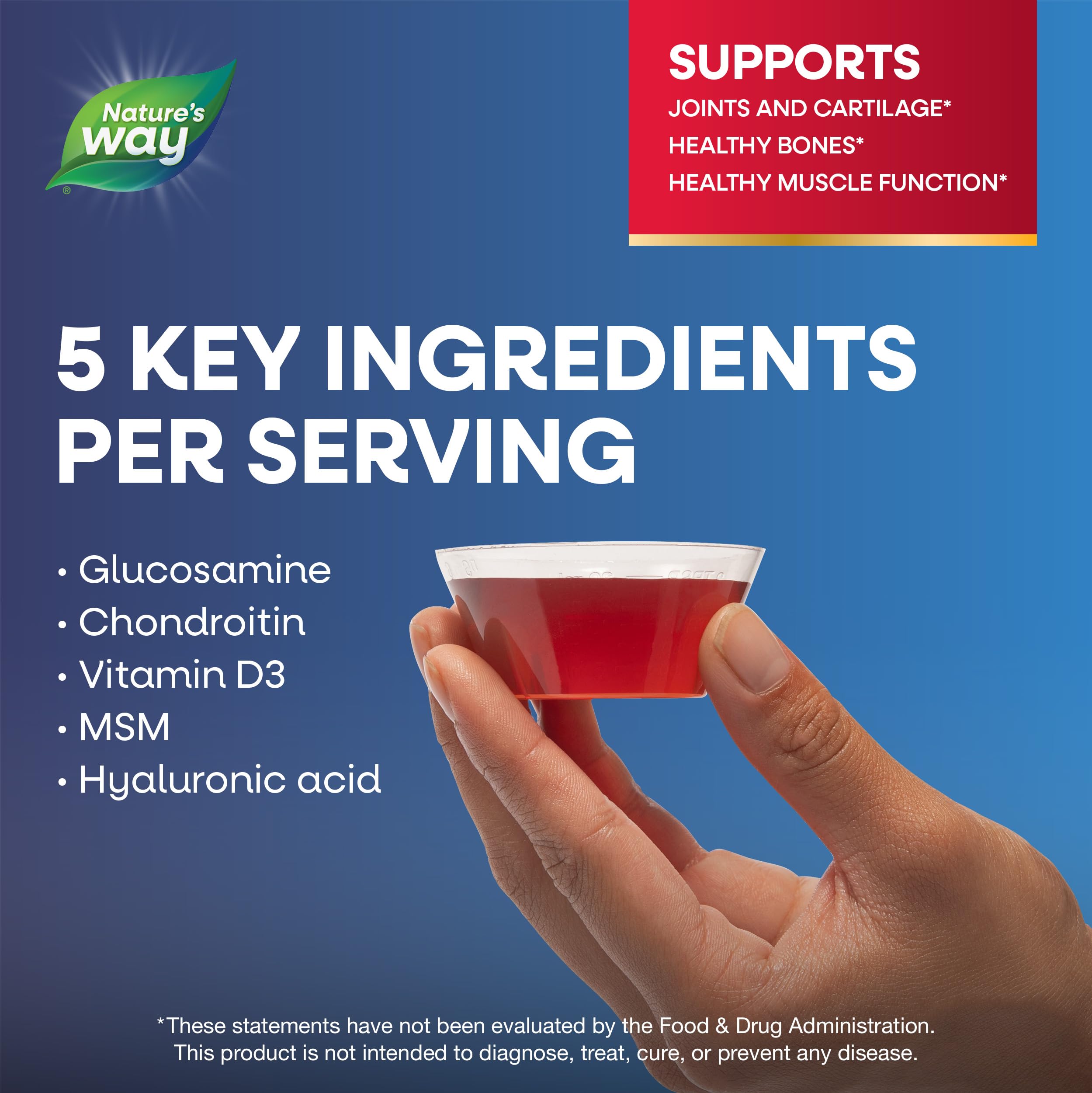 Nature's Way Glucosamine Liquid berry flavor bottle emphasizes delicious, easy daily use.