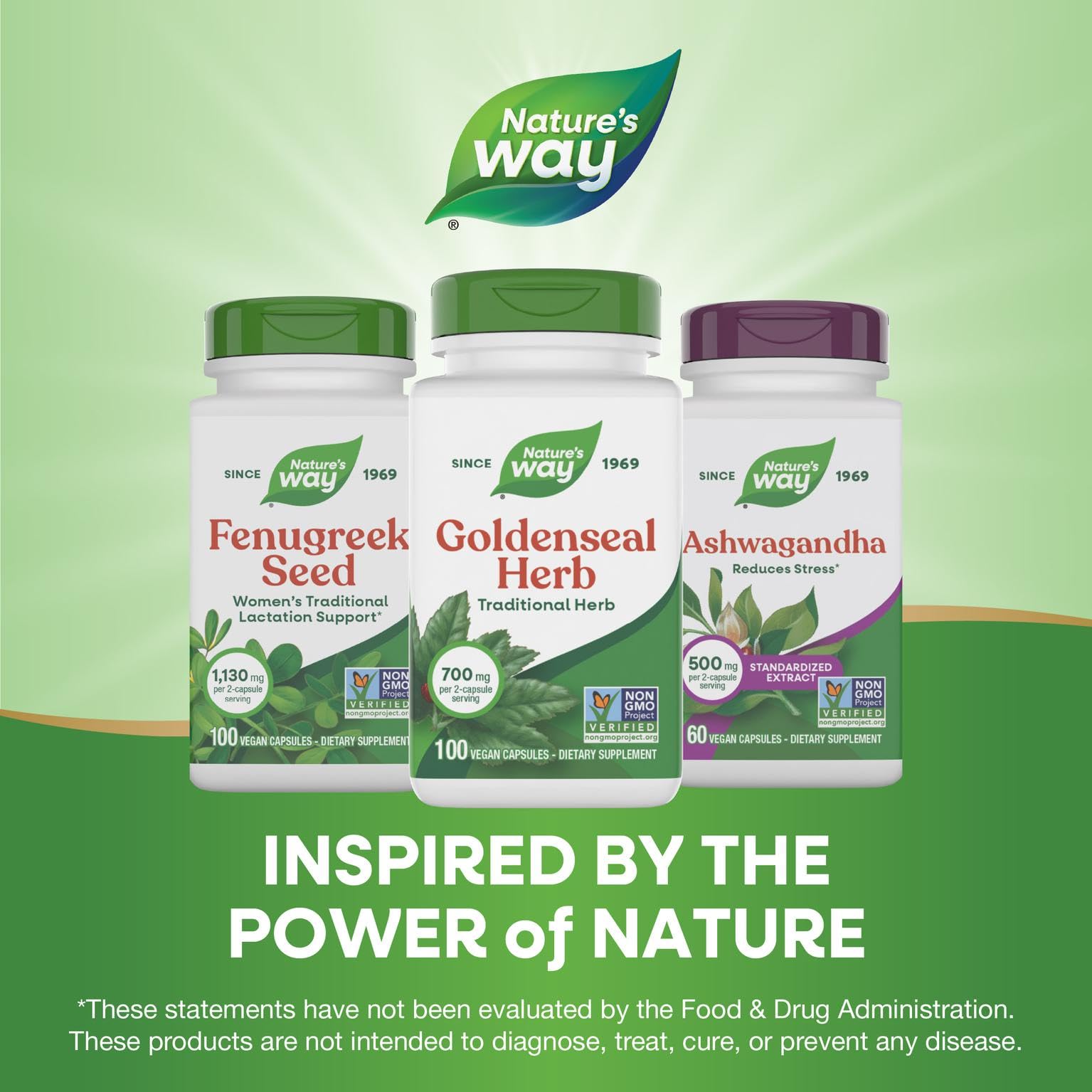 Back of Nature's Way Goldenseal bottle with usage directions and FDA disclaimer.