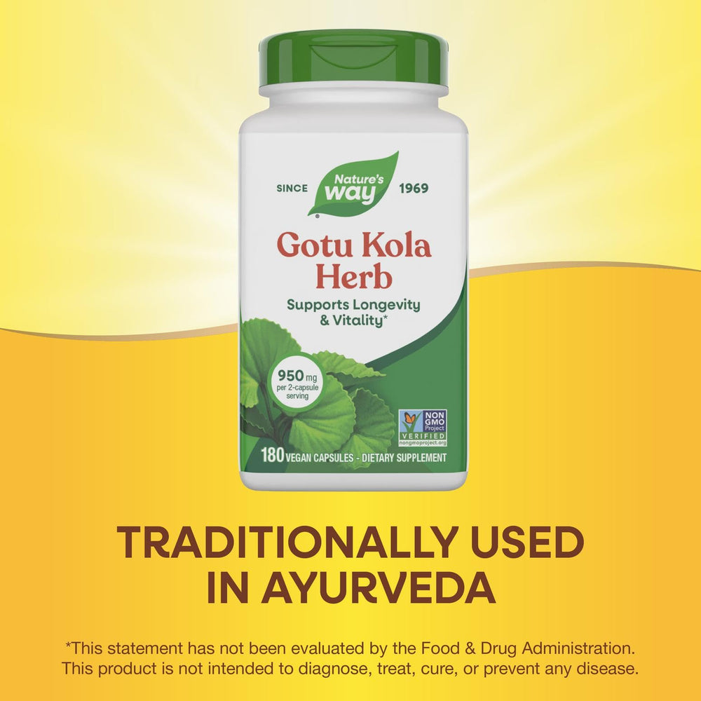 Supplement facts panel for Nature's Way Gotu Kola showing 950 mg per serving
