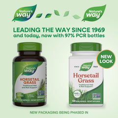 Nature's Way Horsetail Grass capsules close-up showing 440 mg per serving potency