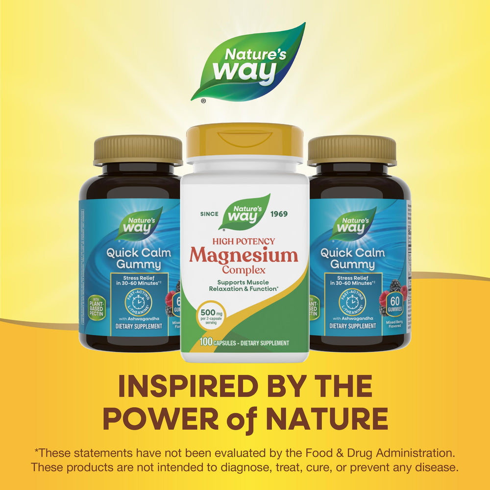 Nature's Way Magnesium Complex packaging highlighting gluten-free formula.