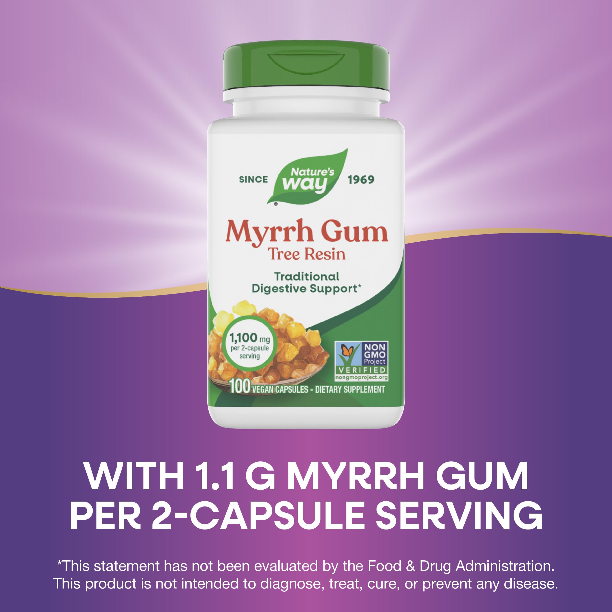 Nature's Way Myrrh Gum Tree Resin bottle being poured for easy dosing in routine use.