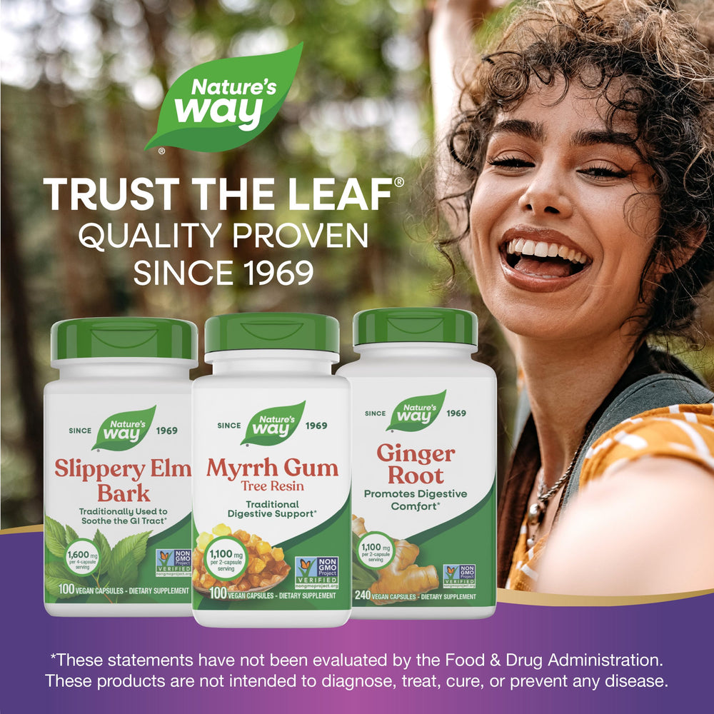 Nature's Way Myrrh Gum Tree Resin packaging back with product verifications.
