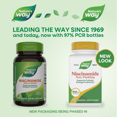 Closeup of Nature's Way Niacinamide capsules for daily use