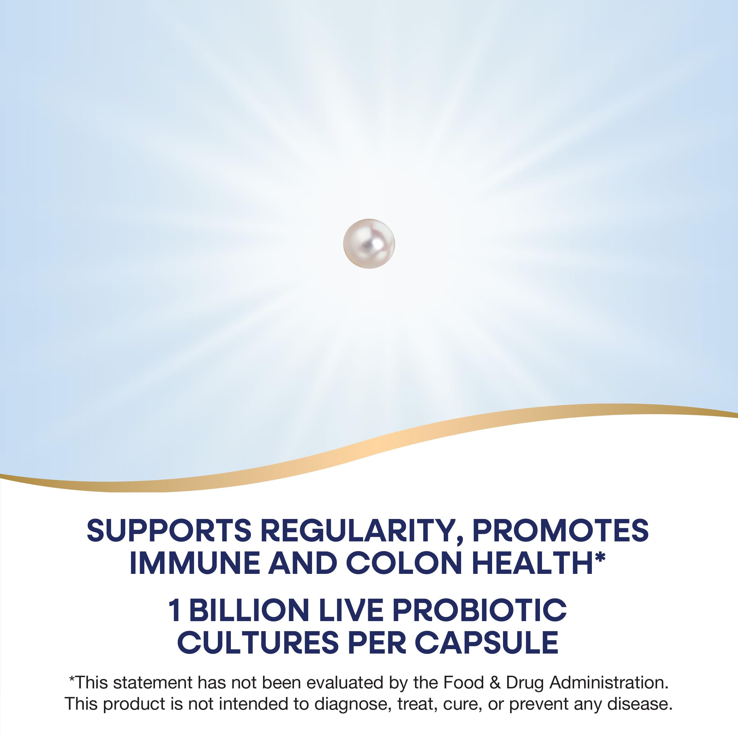 Label close-up shows five Bifidobacteria strains for gut health.
