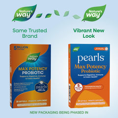 Nature's Way Probiotic Pearls Max Potency softgels closeup designed for easy swallowing