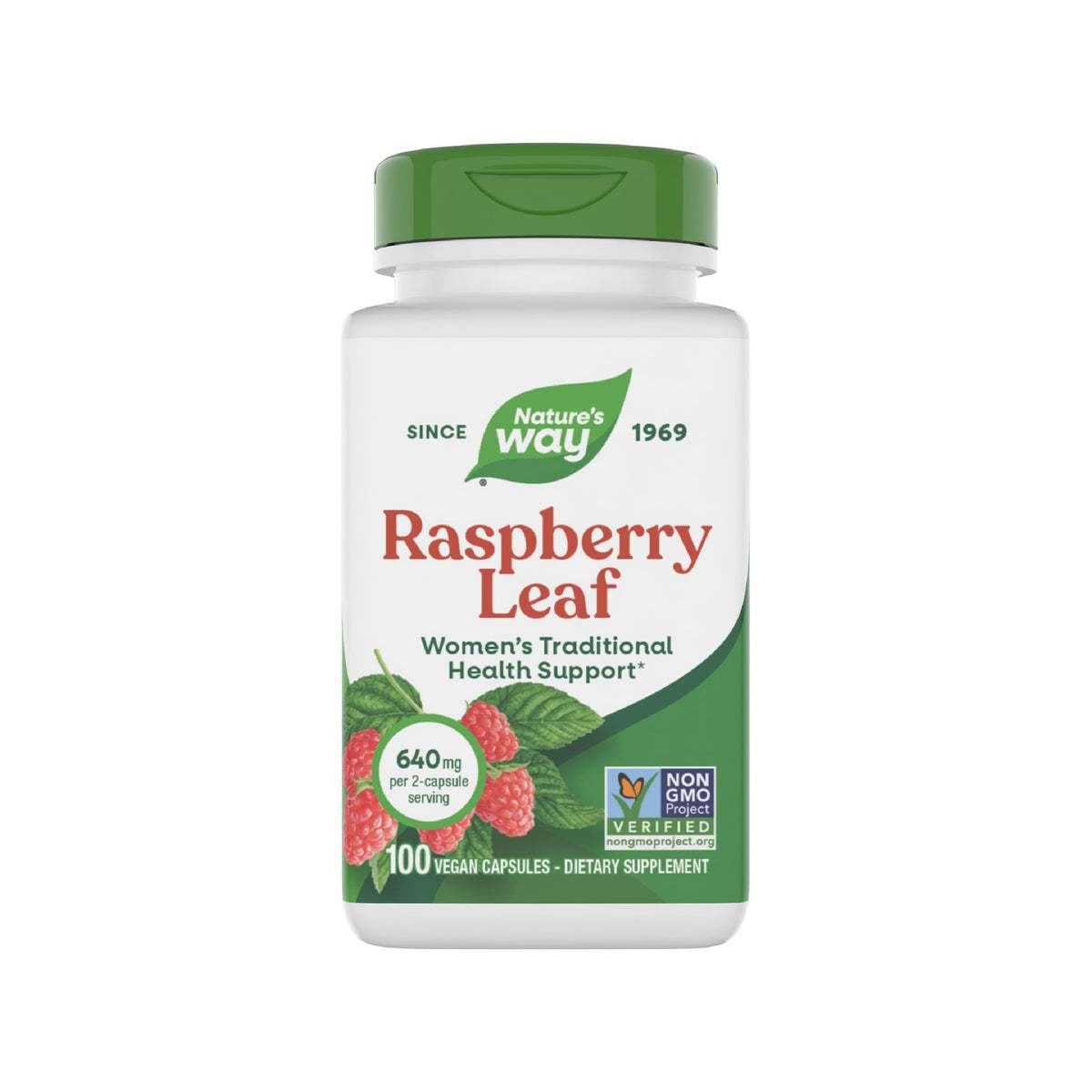 Nature's Way Raspberry Leaf bottle label signals traditional wellness for modern lifestyles.