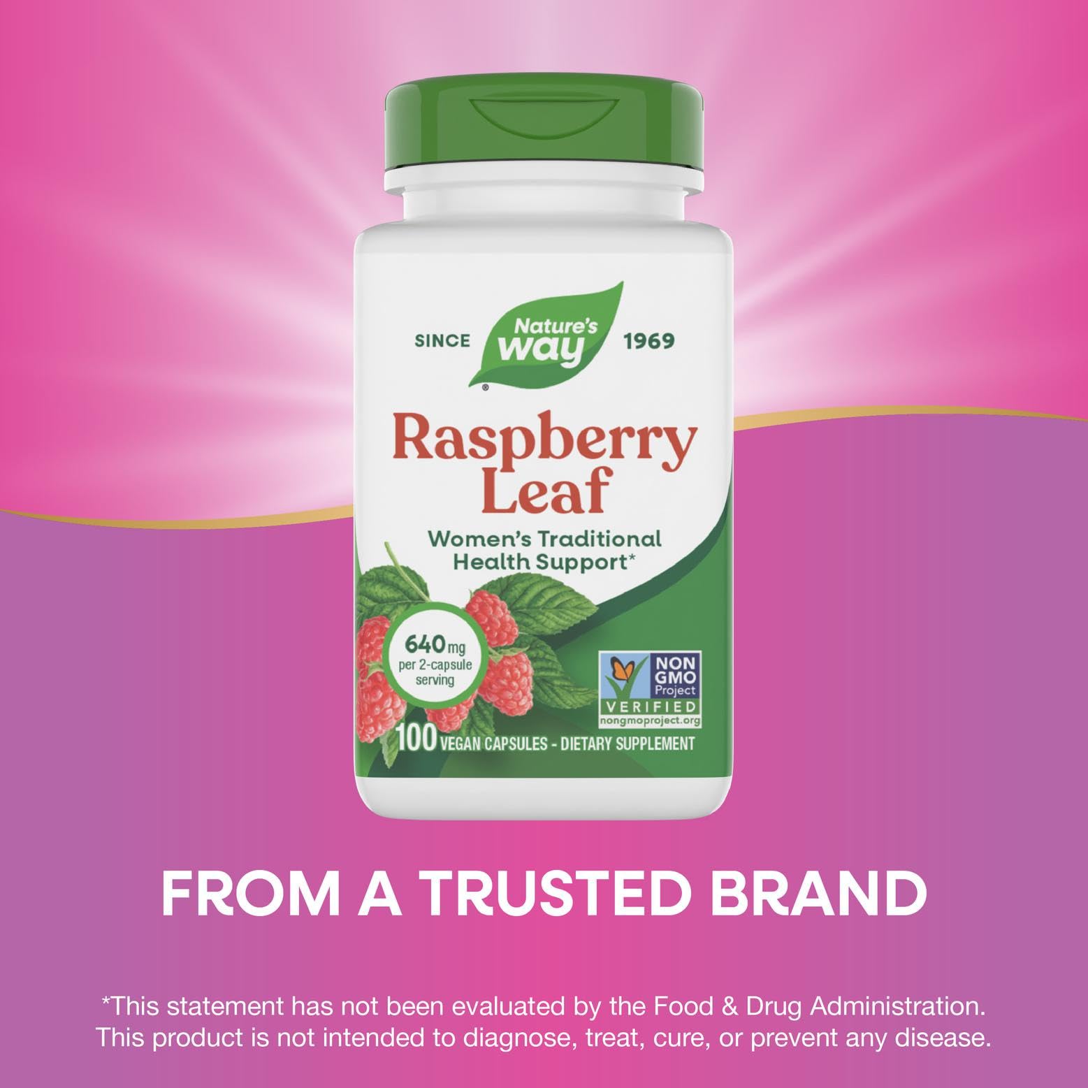 Nature's Way Raspberry Leaf gluten-free tag supports gluten-free dietary needs.