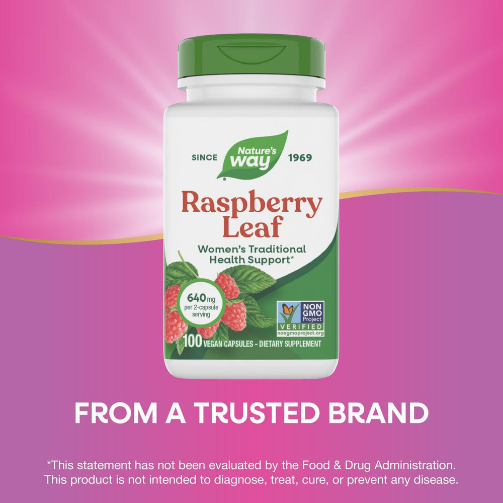 Nature's Way Raspberry Leaf gluten-free tag supports gluten-free dietary needs.