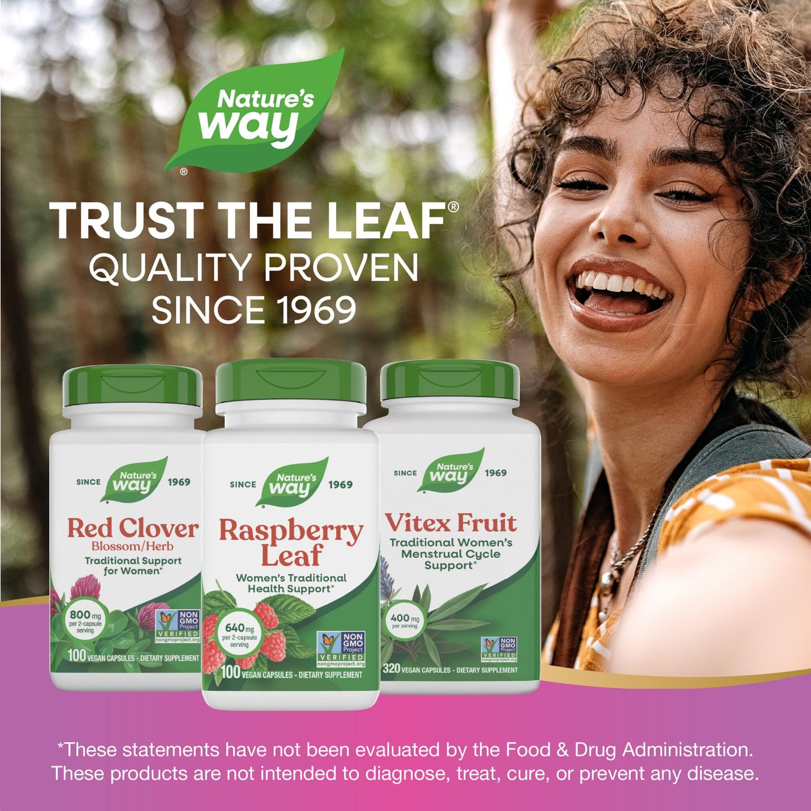 Nature's Way Raspberry Leaf packaging back explains simple, easy-to-use format.