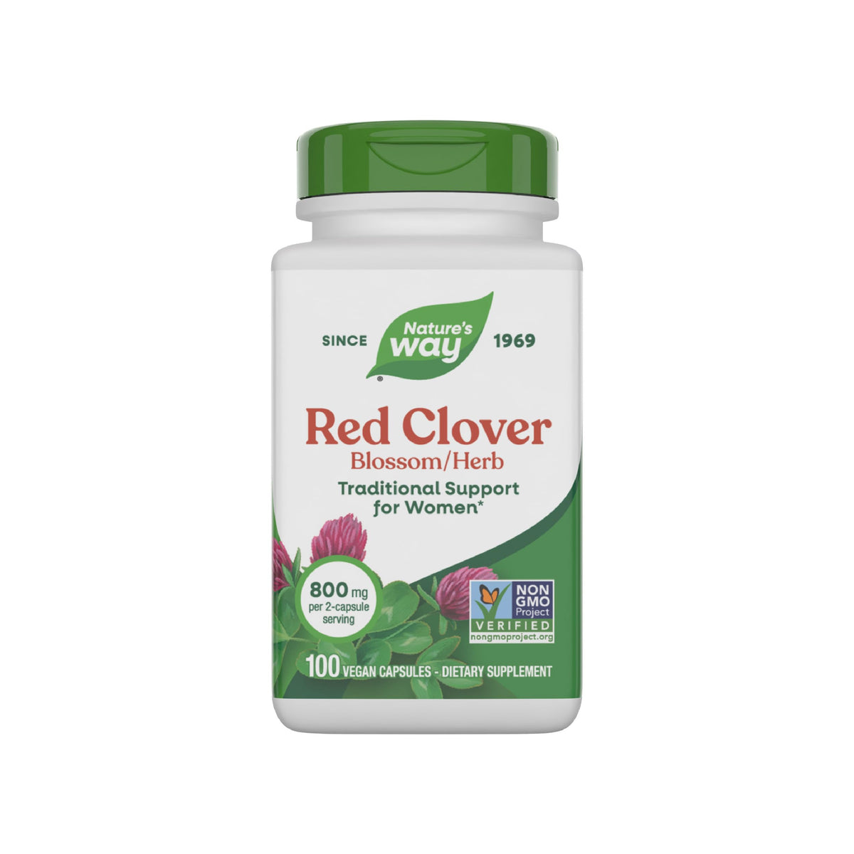 Nature's Way Red Clover Blossom bottle front shows traditional wellness support in vegan formula