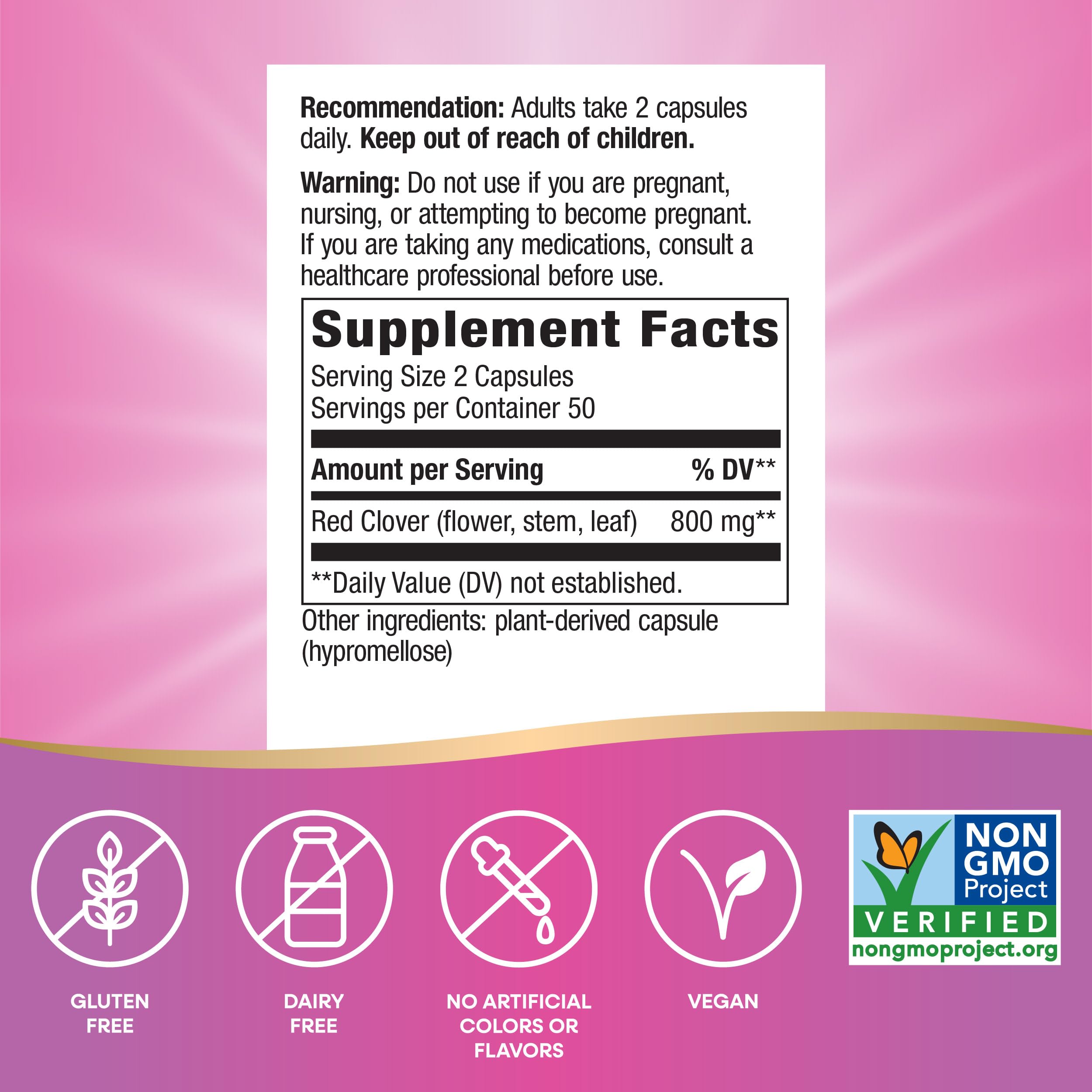 Nature's Way Red Clover Blossom bottle open reveals soft, easy-to-swallow capsules