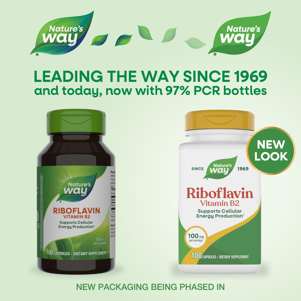 Nature's Way Riboflavin capsules ready for daily energy support.