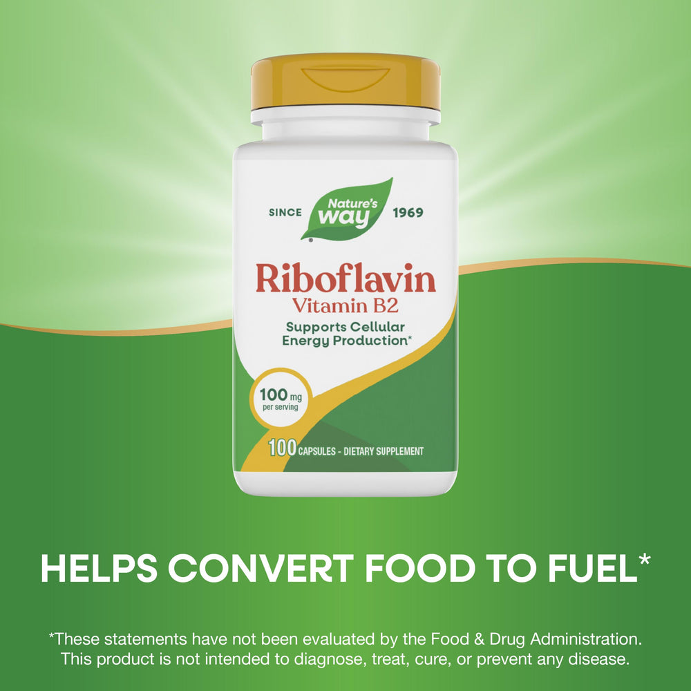 Nature's Way Riboflavin packaging side highlights gluten-free claim.