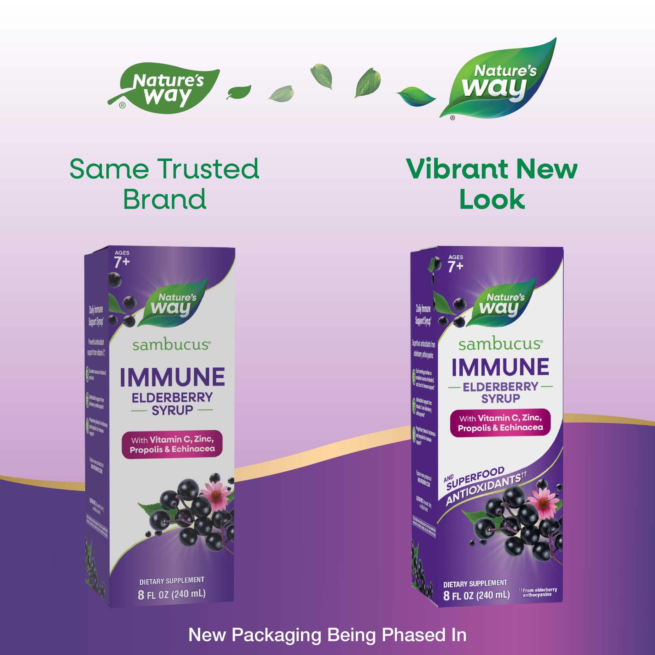 Nature's Way Sambucus elderberry syrup pour showing smooth texture
