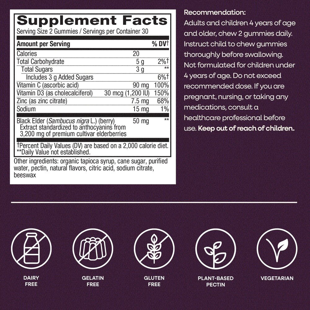 Nature’s Way Sambucus kid-friendly serving for ages 4+ daily use.
