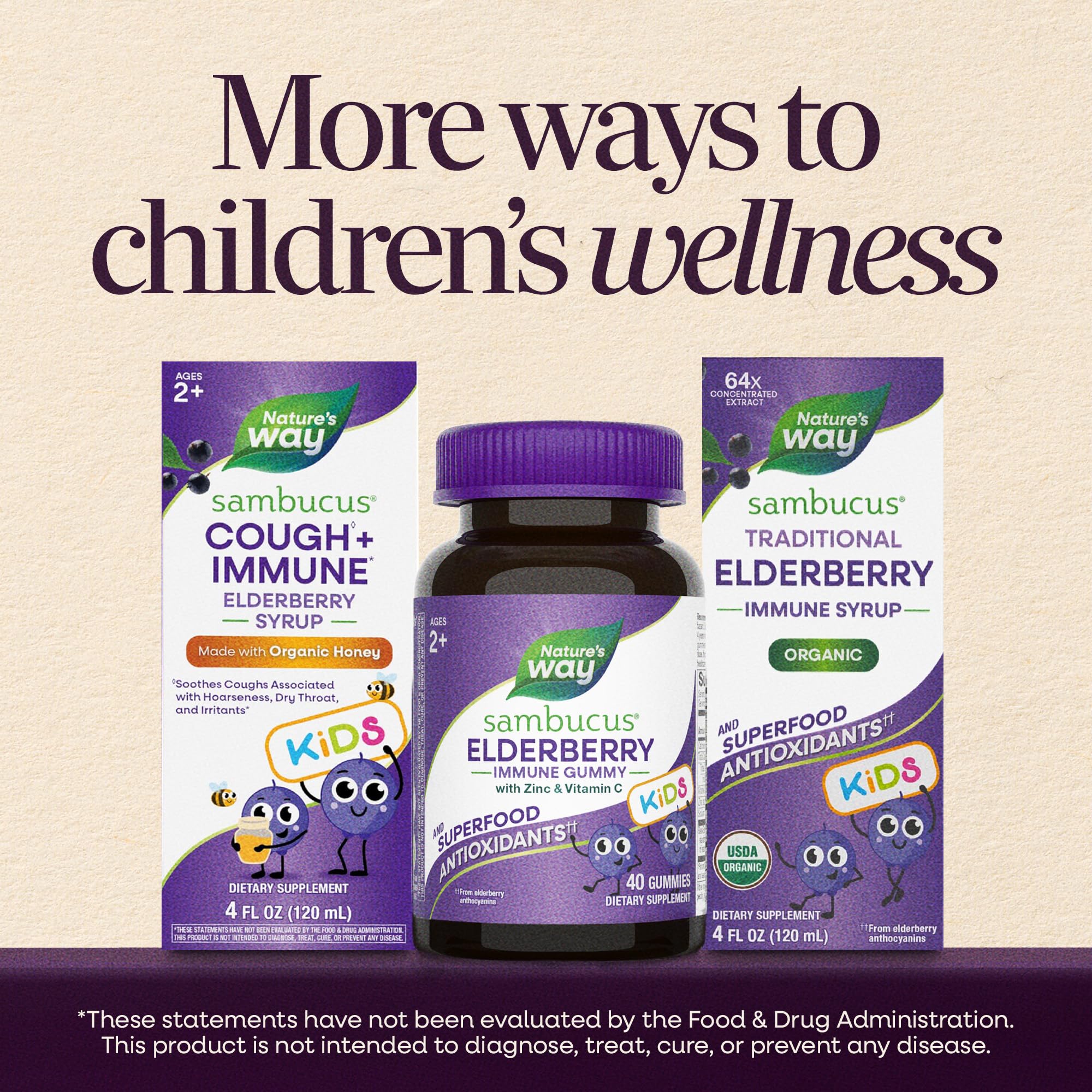 Nature’s Way Sambucus Kids Gummies premium elderberry extract label close up